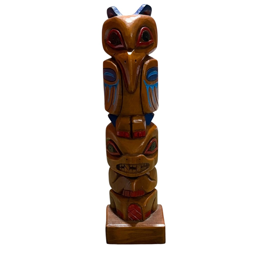 Vintage Made in Alaska by Raven Hand Carved Wooden Totem Pole 11 Inch Souvenir - Picture 2 of 7